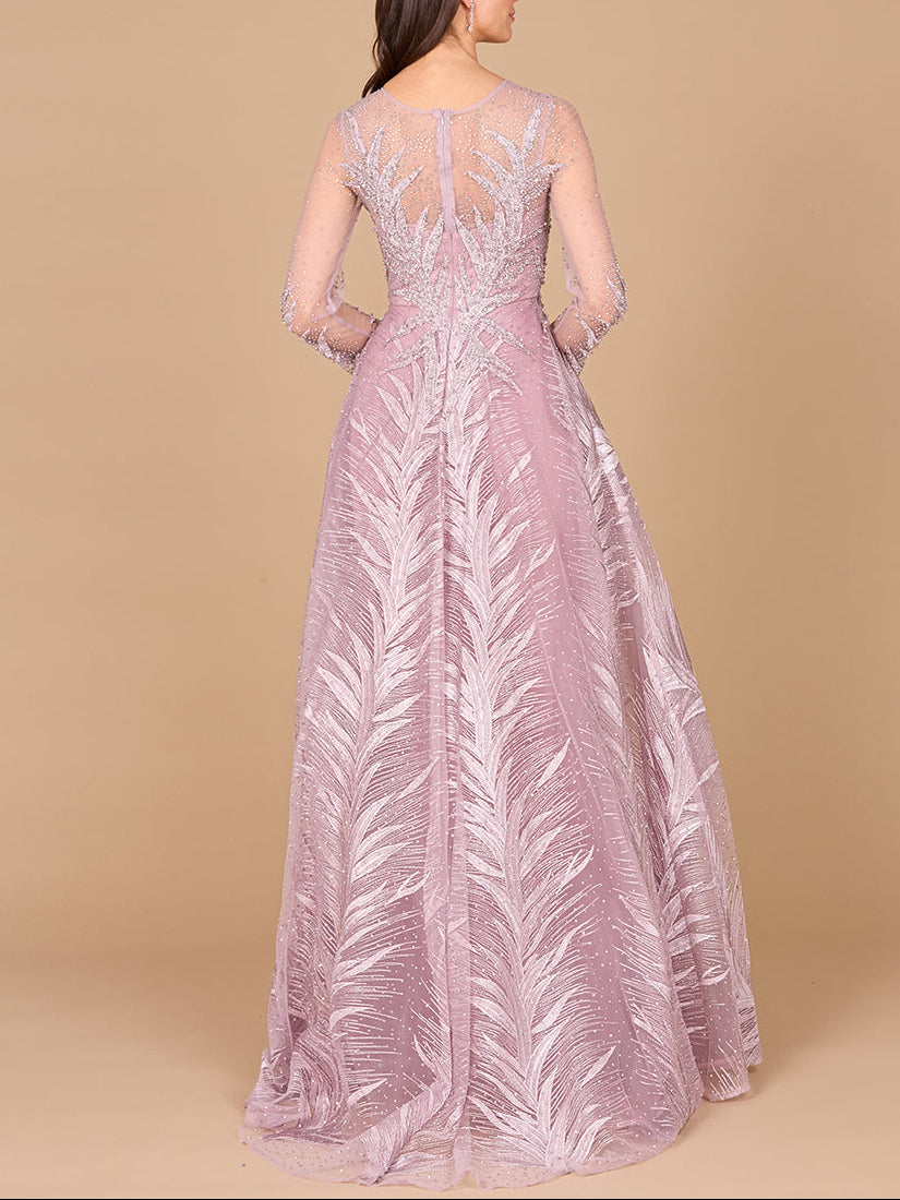 Lara 29761 - High Neck Sheer Long Sleeve Embellished Gown by Lara New York