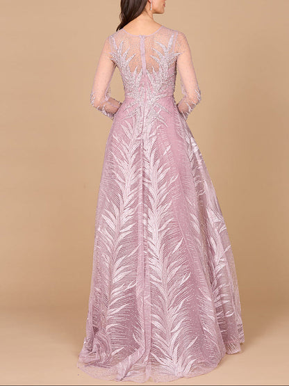 Lara 29761 - High Neck Sheer Long Sleeve Embellished Gown by Lara New York