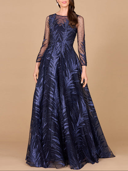 Lara 29761 - High Neck Sheer Long Sleeve Embellished Gown by Lara New York
