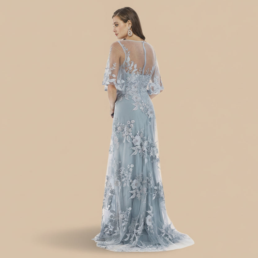 Cape Sleeves A-line Lace Gown by Lara New York