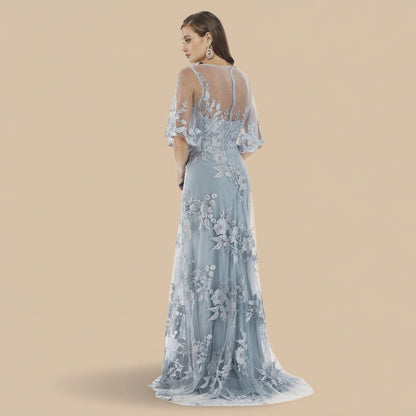 Cape Sleeves A-line Lace Gown by Lara New York