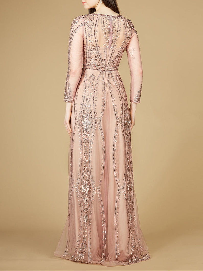 Lara 29788 - Long Illusion Sleeves, A-line Long Gown by Lara New York