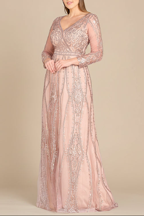 Lara 29788 - Long Illusion Sleeves, A-line Long Gown by Lara New York