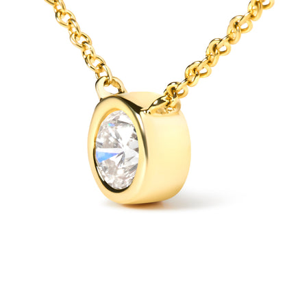 10K Yellow Gold 1/2 Carat Round Brilliant-Cut Diamond Modern Bezel-Set Solitaire 16"-18" Pendant Necklace (H-I Color, SI2-I1 Clarity) by Bids.com