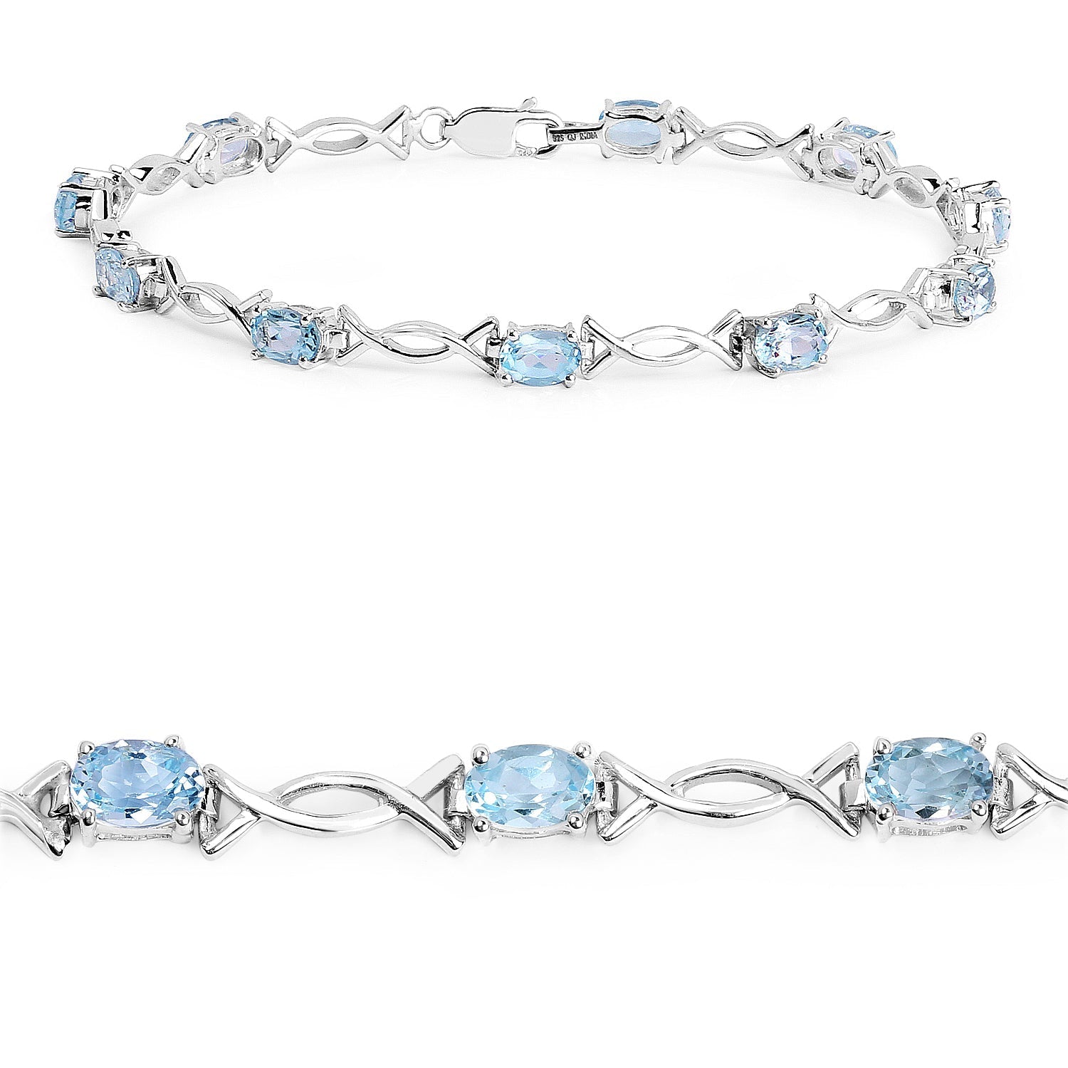 5.10 Carat Genuine Blue Topaz .925 Sterling Silver Bracelet  DestGlow
