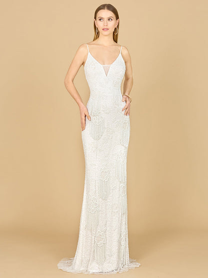Lara Danika Floral Beaded Sheath Beaded Dress with Beaded Fringe by Lara New York