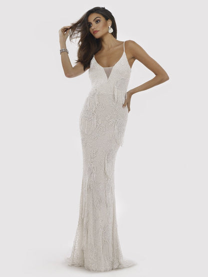 Lara Danika Floral Beaded Sheath Beaded Dress with Beaded Fringe by Lara New York