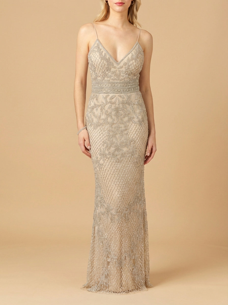 Body Con V-neck Beaded Dress | Lara 29904 by Lara New York