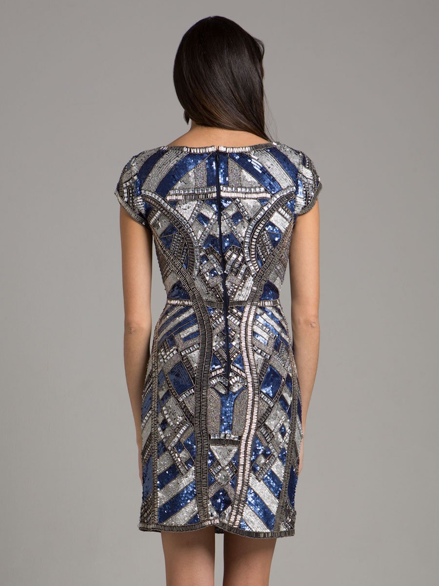 Lara 29909 - Beaded, V-neck Mini Dress by Lara New York