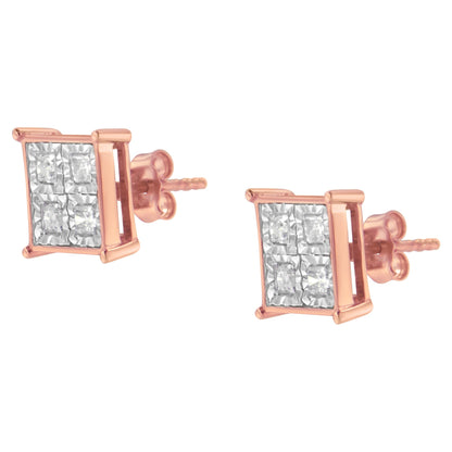 Rose Gold Plated Sterling Silver Diamond Composite Stud Earrings (3/4 cttw, J-K Color, I1-I2 Clarity) by Bids.com