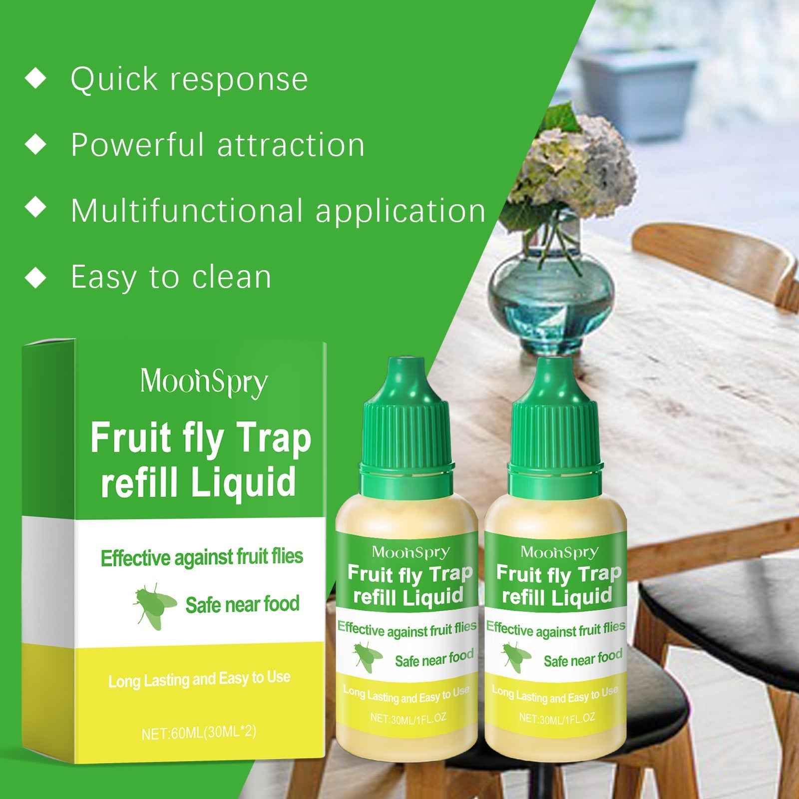 MoonSpry Fruit Fly Trap Supplement Domestic Kitchen Living Room Hygiene Fruit Fly Cockroach Trap Bug Repellent Solution