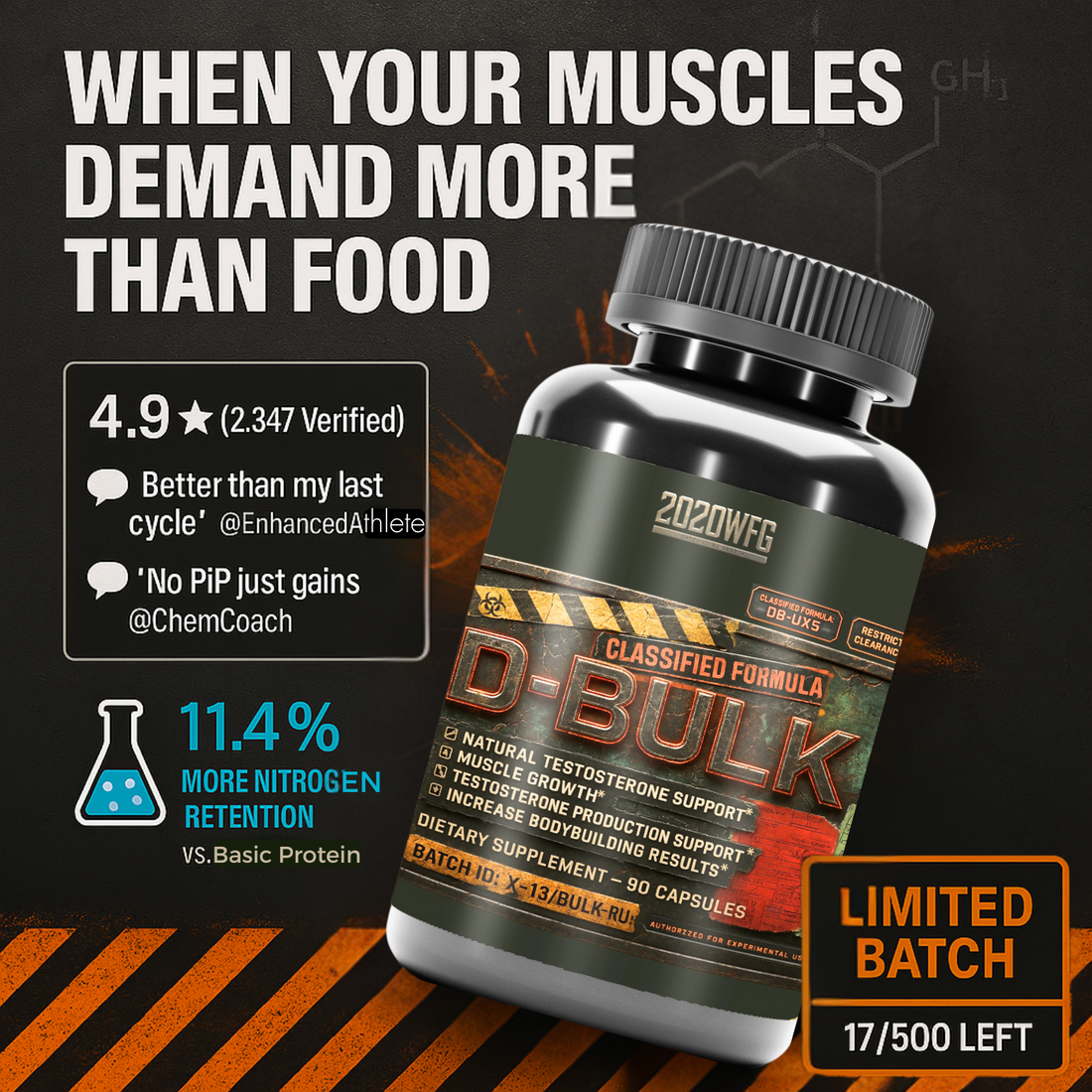 D-BULK: Anabolic Nutrient Partitioning Complex | 60 Servings – Magnesium, Horny Goat Weed &amp; Natural Actives for Muscle Performance