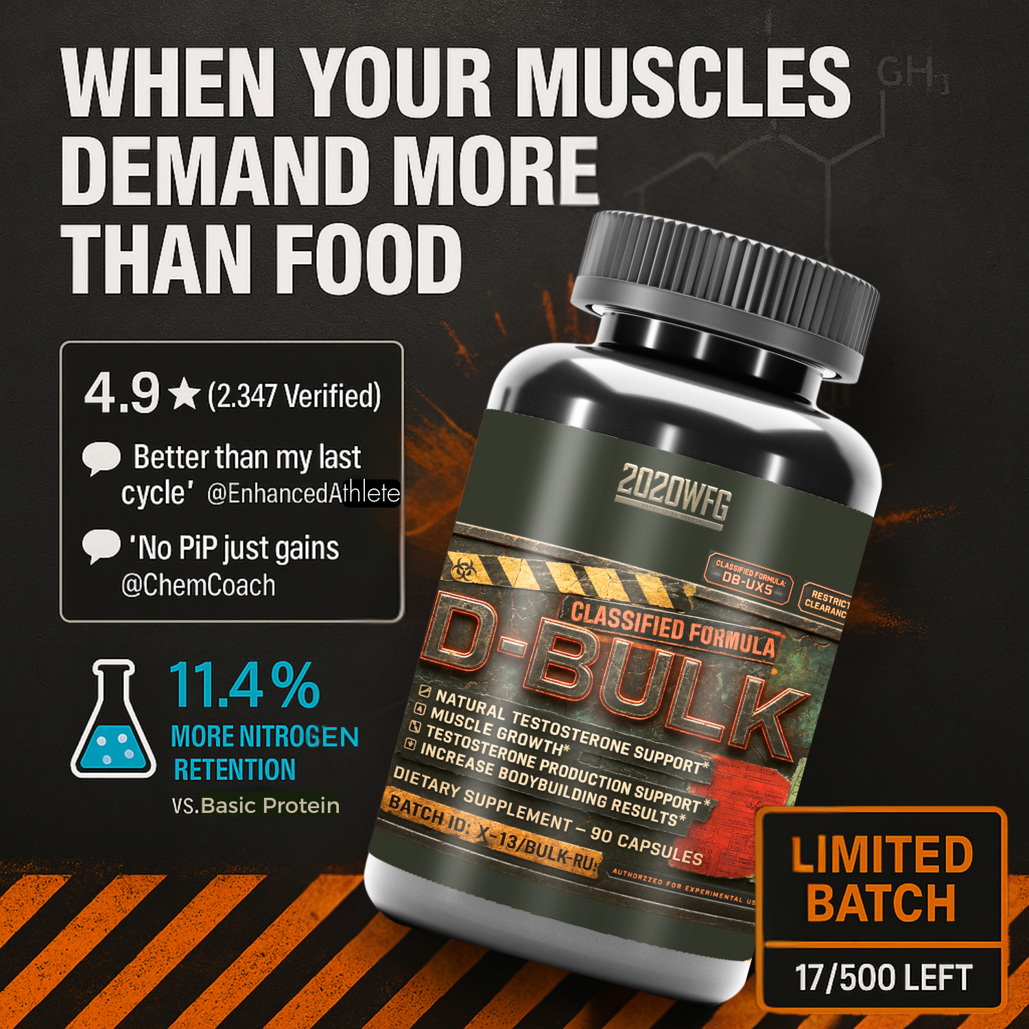 D-BULK: Anabolic Nutrient Partitioning Complex | 60 Servings – Magnesium, Horny Goat Weed &amp; Natural Actives for Muscle Performance
