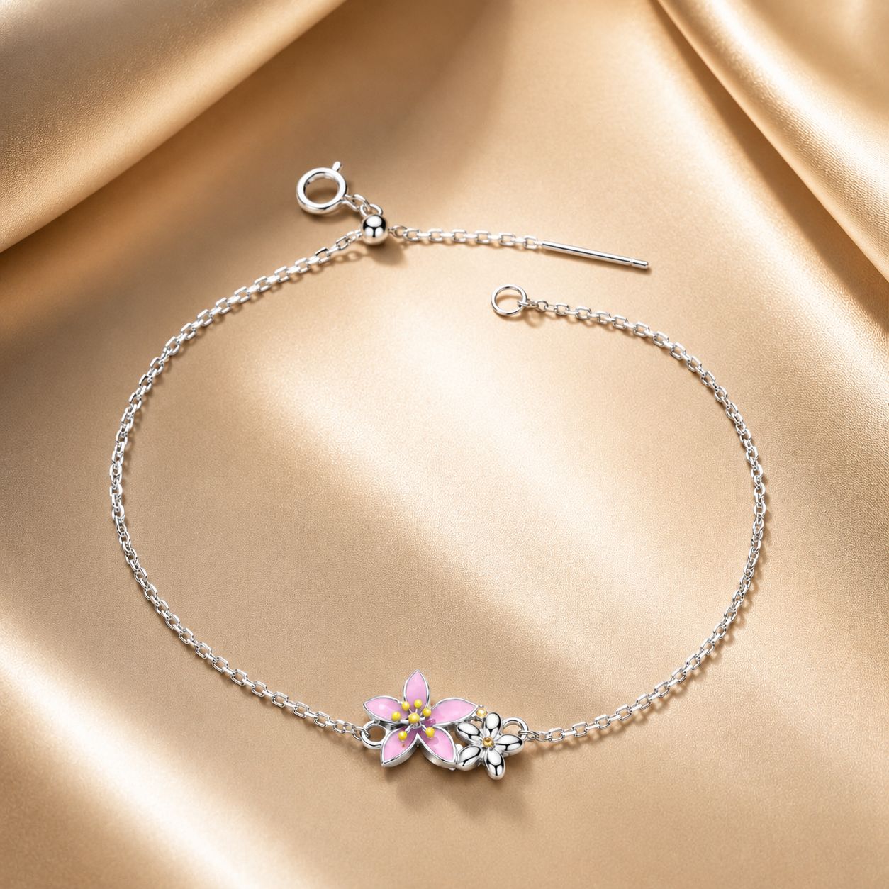 S925 Sterling Silver Adjustable Flower Bracelet for Women  DestGlow