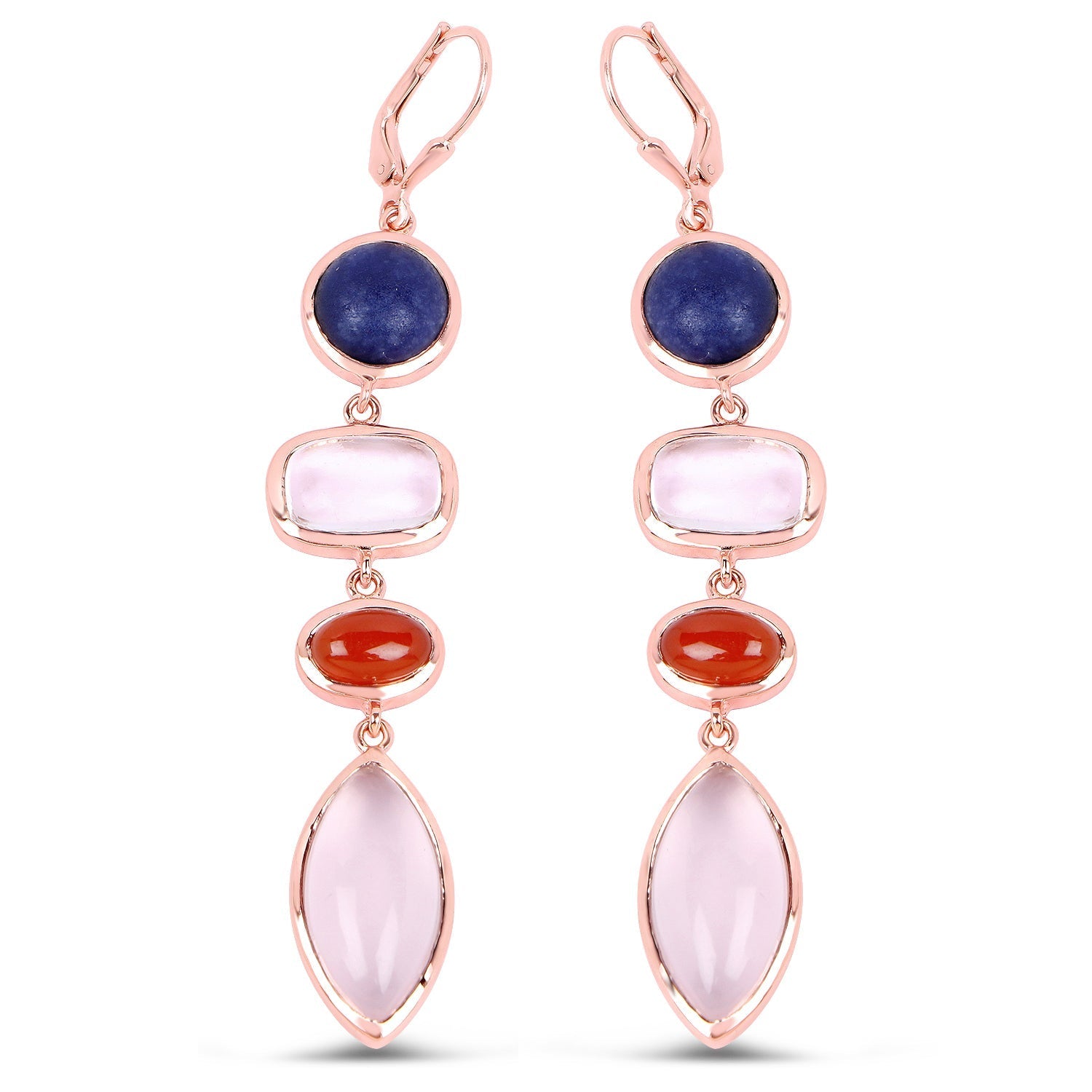 14K Rose Gold Plated 30.55 Carat Genuine Multi Stone .925 Sterling Silver Earrings  DestGlow