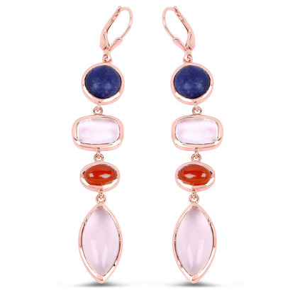 14K Rose Gold Plated 30.55 Carat Genuine Multi Stone .925 Sterling Silver Earrings  DestGlow
