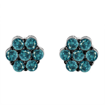 Sterling Silver Treated Blue Diamond Floral Stud Earrings (1 cttw, Blue Color, I2-I3 Clarity) by Bids.com