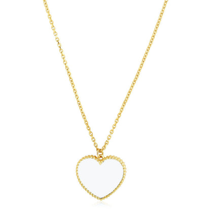 14k Yellow Gold High Polish Heart Pearl Paste Necklace by Bids.com