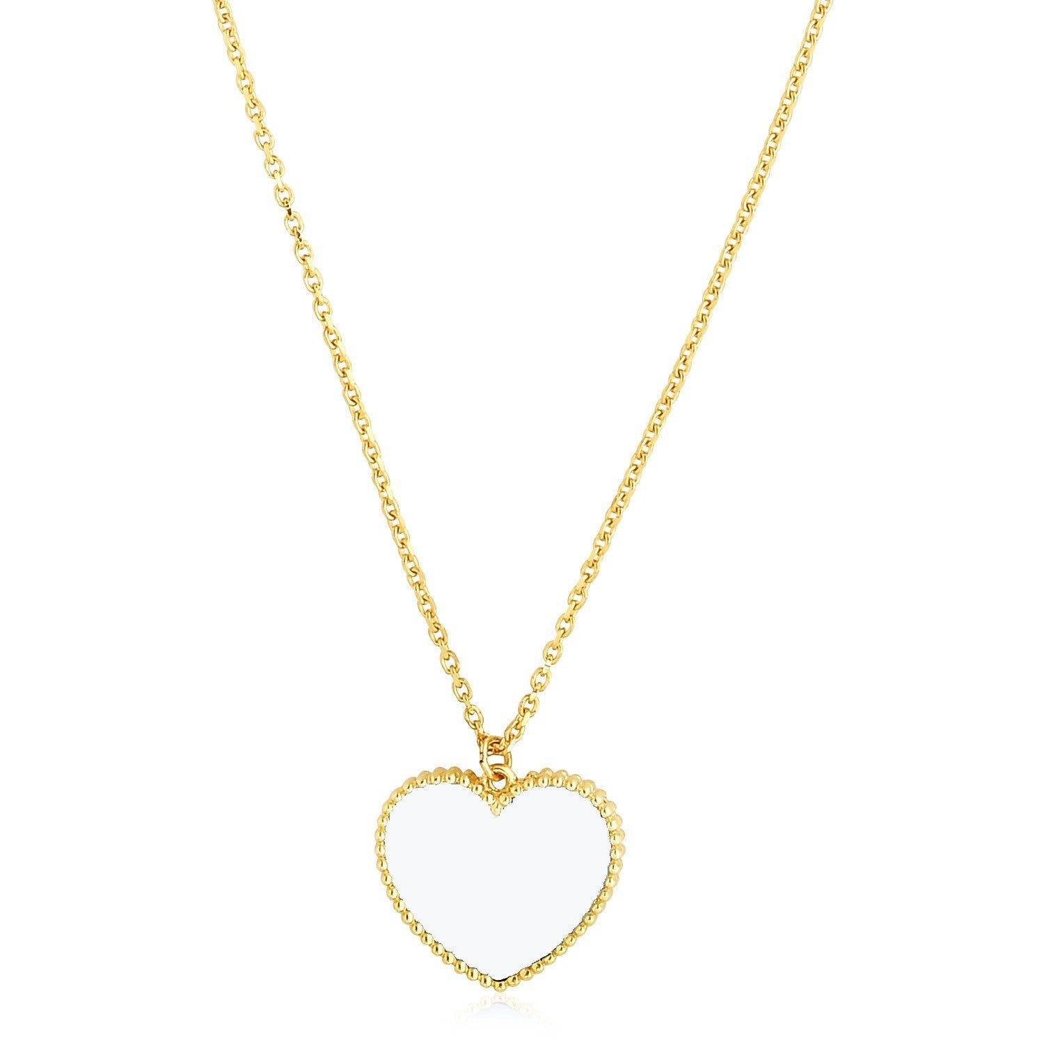 14k Yellow Gold High Polish Heart Pearl Paste Necklace by Bids.com