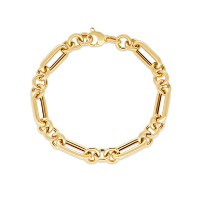 14k Yellow Gold Italian Alternating Paperclip Round Links Bracelet (8.00 mm)  DestGlow
