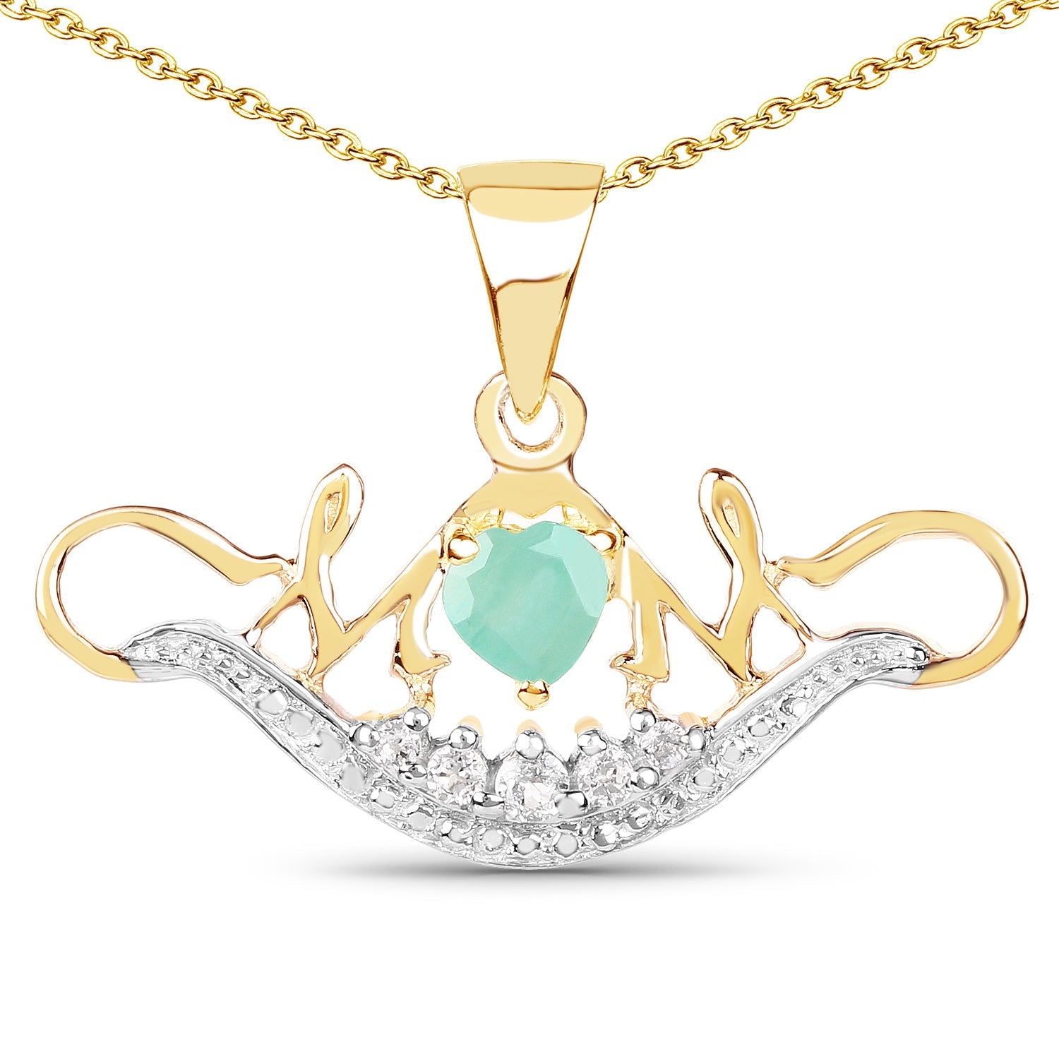 14K Yellow Gold Plated 0.62 Carat Genuine Emerald and White Topaz .925 Sterling Silver Pendant by Bids.com