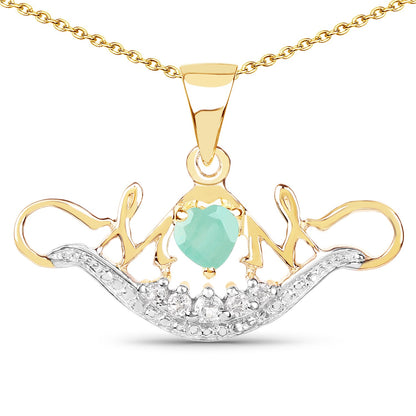 14K Yellow Gold Plated 0.62 Carat Genuine Emerald and White Topaz .925 Sterling Silver Pendant by Bids.com