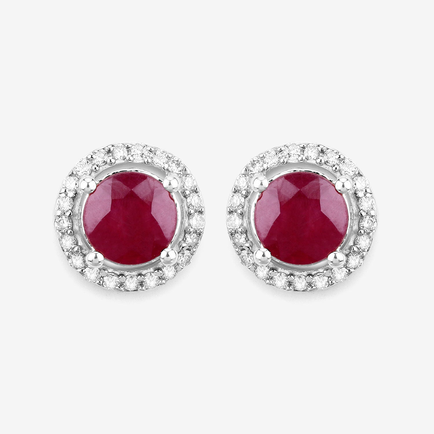 1.22 Carat Genuine Ruby and White Diamond 14K White Gold Earrings by Bids.com