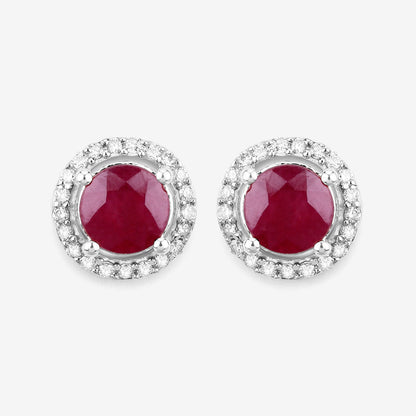 1.22 Carat Genuine Ruby and White Diamond 14K White Gold Earrings by Bids.com