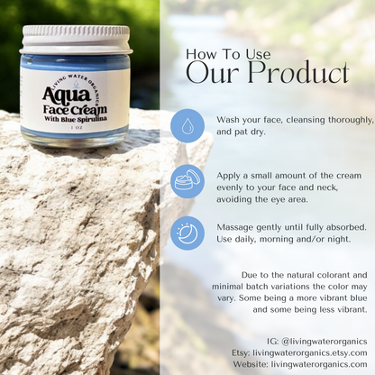 Aqua Face Cream for Young and Mature Skin, Clear Skin by Living Water Organics