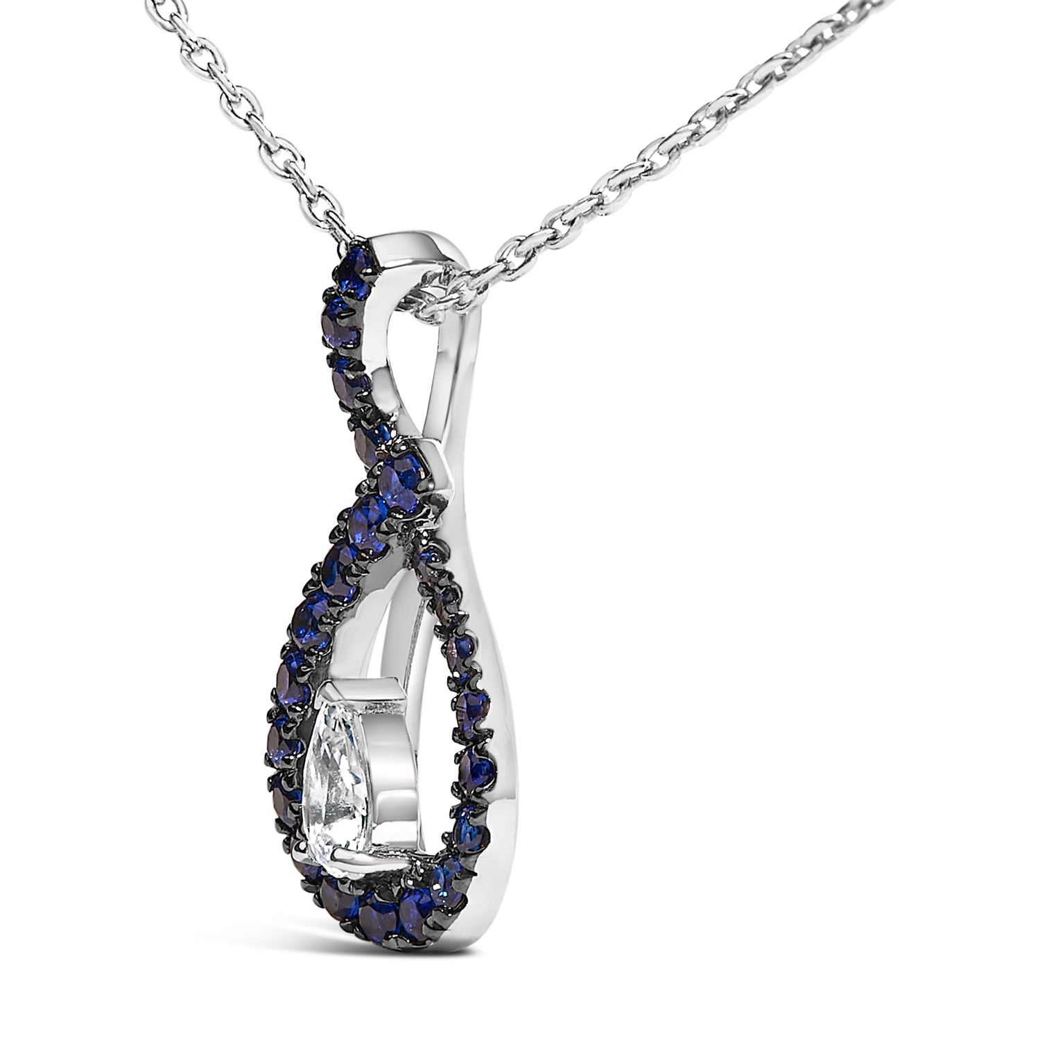 .925 Sterling Silver Created Blue and White Sapphire Teardrop Shaped Pendant Necklace - 18" Inches by Bids.com