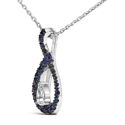 .925 Sterling Silver Created Blue and White Sapphire Teardrop Shaped Pendant Necklace - 18" Inches by Bids.com