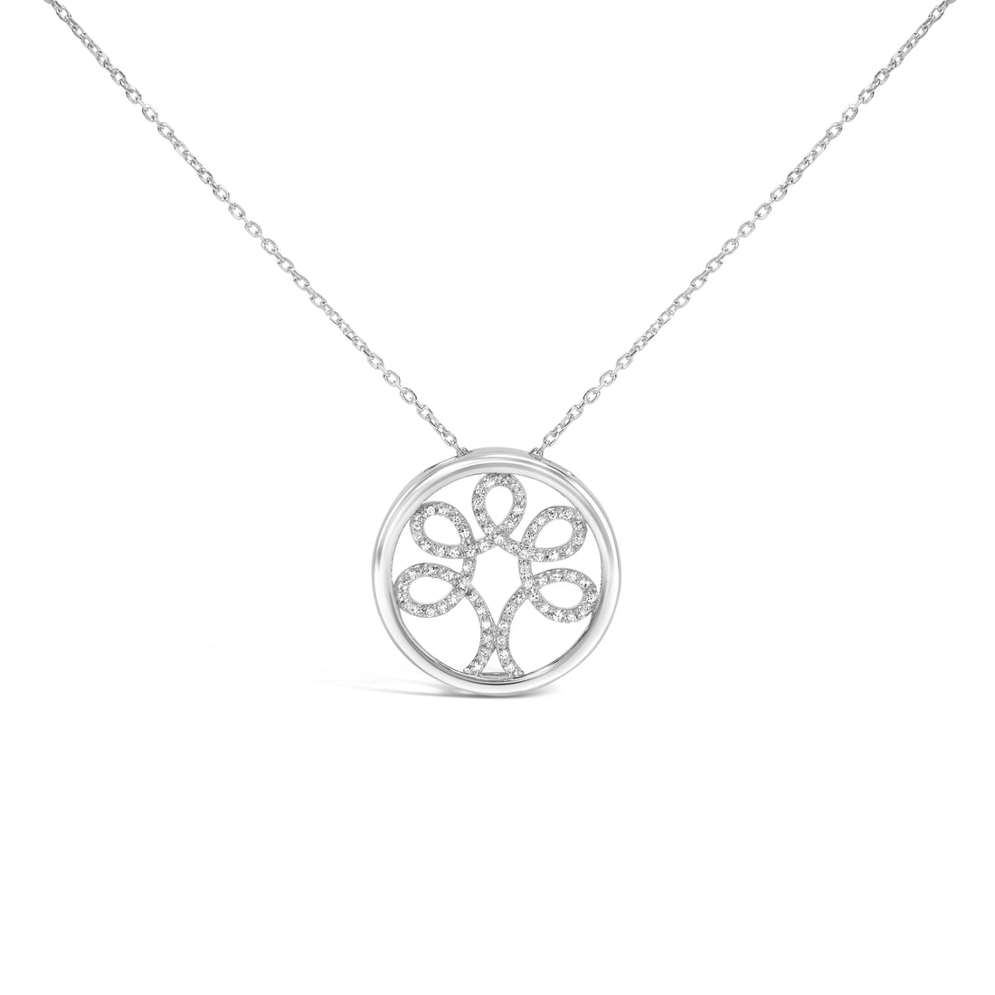 .925 Sterling Silver 1/10 Cttw Diamond Tree of Life Pendant Necklace (I-J Color, I3 Clarity) by Bids.com