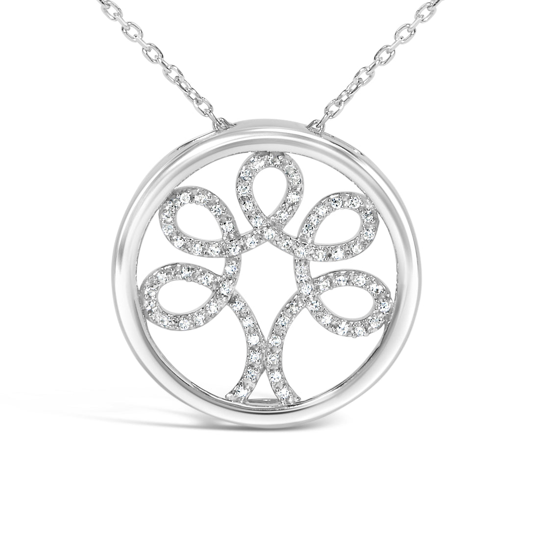 .925 Sterling Silver 1/10 Cttw Diamond Tree of Life Pendant Necklace (I-J Color, I3 Clarity) by Bids.com