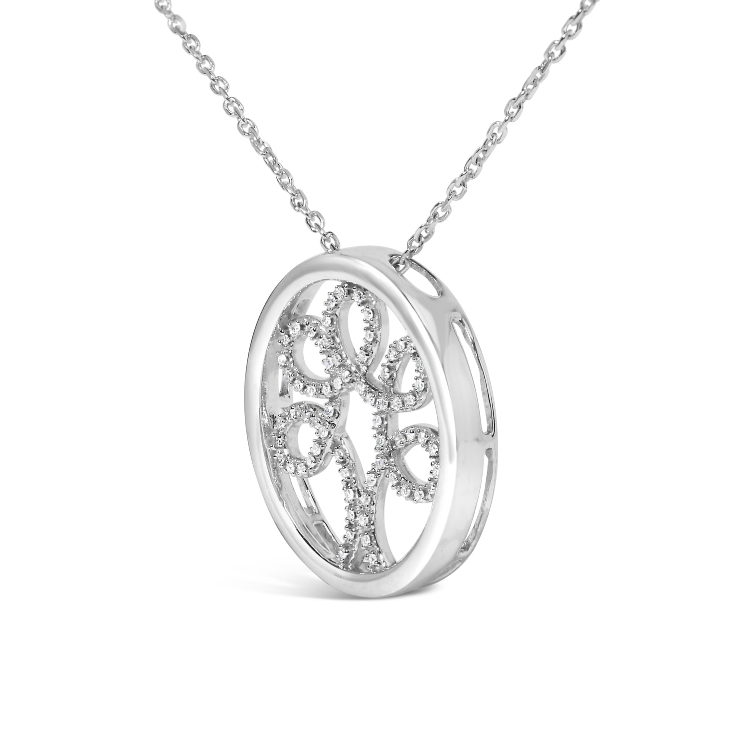 .925 Sterling Silver 1/10 Cttw Diamond Tree of Life Pendant Necklace (I-J Color, I3 Clarity) by Bids.com