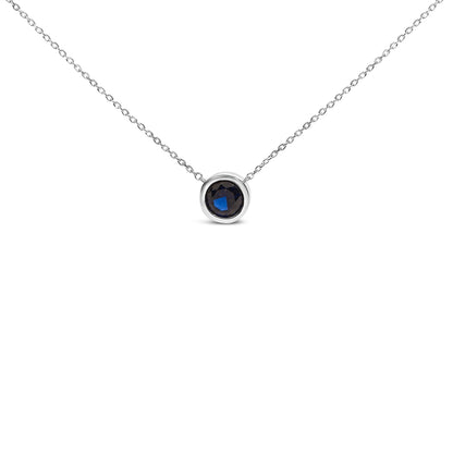 .925 Sterling Silver 7MM Bezel Set Created Purple Amethyst Pendant Necklace - 18" Inches