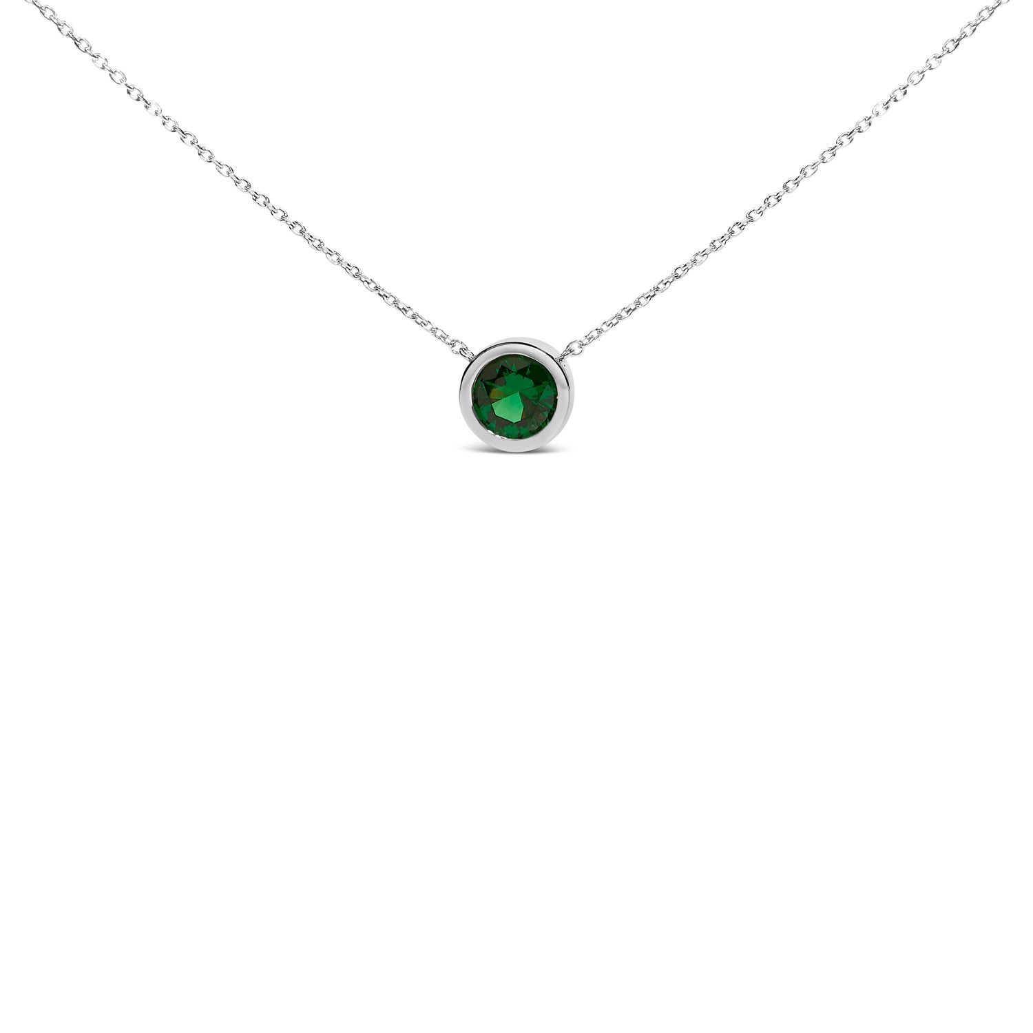 .925 Sterling Silver 7MM Bezel Set Created Purple Amethyst Pendant Necklace - 18" Inches