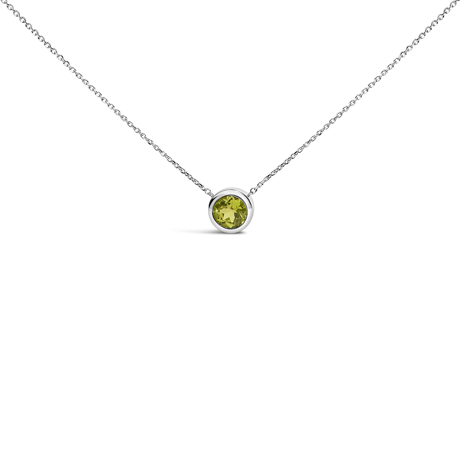.925 Sterling Silver 7MM Bezel Set Created Purple Amethyst Pendant Necklace - 18" Inches