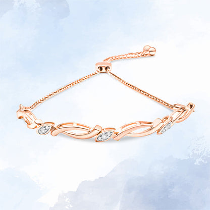 14K Rose Gold Plated .925 Sterling Silver 1/10 Cttw Diamond Alternating Swirl link Bolo Bracelet (I-J Color, I2-I3 Clarity) - 6" to 9" Adjustable by Bids.com