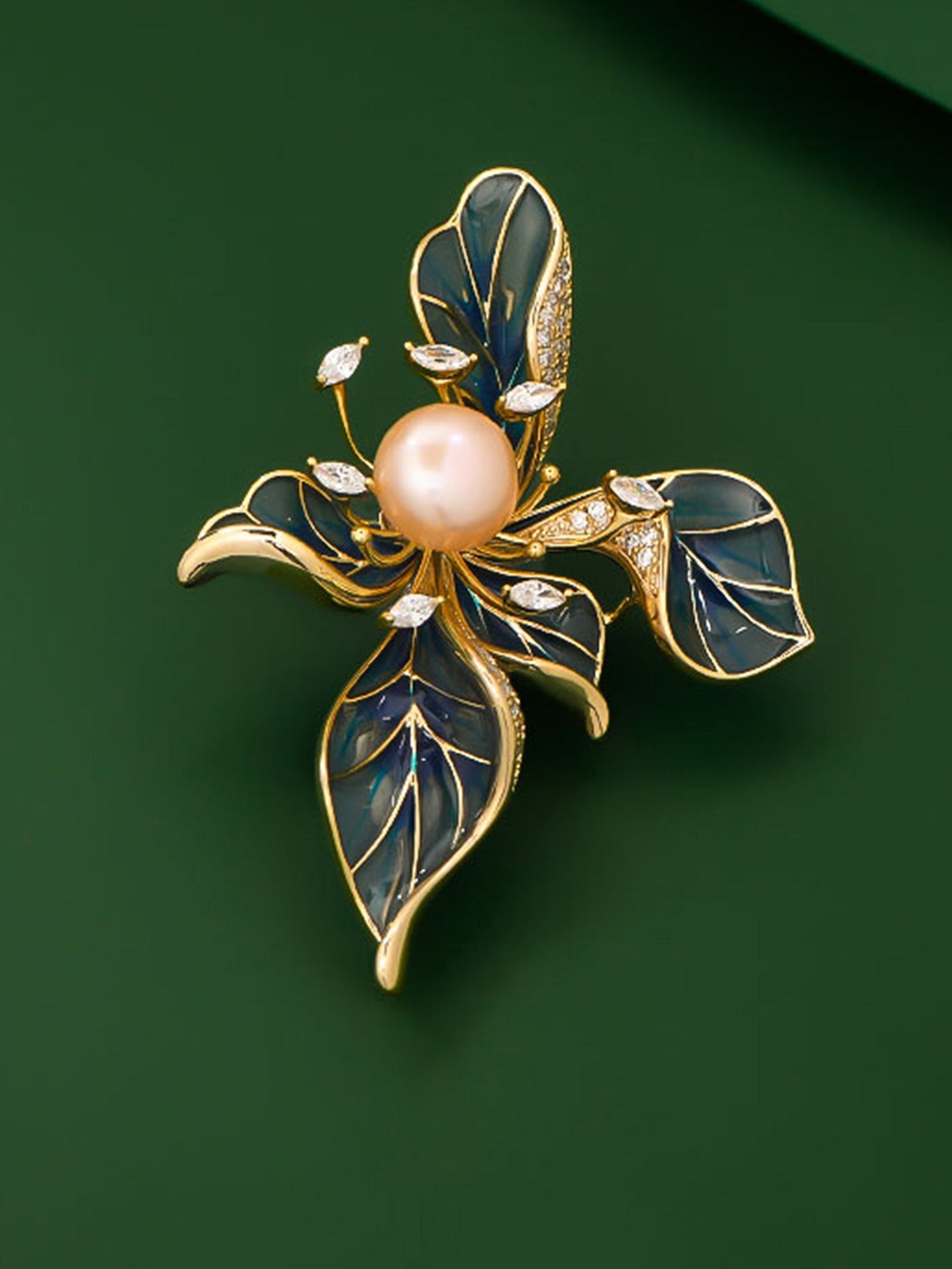 Freshwater Pearl, Zircon &amp; Alloy French Iris Brooch by LINTICO