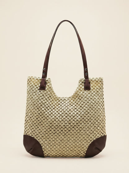 Woven Hollow-Out Shoulder Tote Bag by LINTICO
