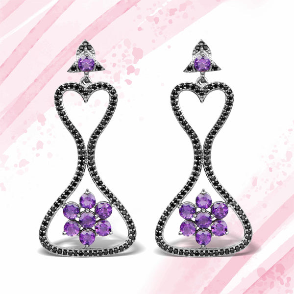 6.31 Carat Genuine Amethyst &amp; Black Spinel .925 Sterling Silver Earrings by Bids.com