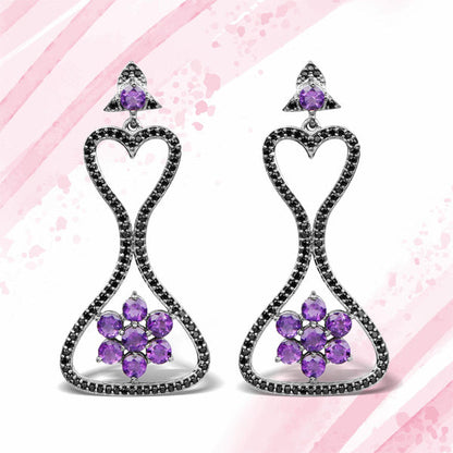 6.31 Carat Genuine Amethyst &amp; Black Spinel .925 Sterling Silver Earrings by Bids.com