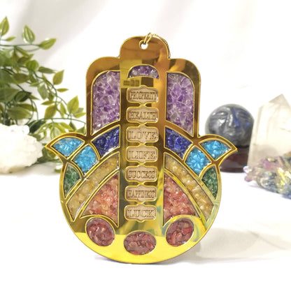 Hamsa Hand Wall &amp; Car Hanger with Seven Chakra Stones  DestGlow
