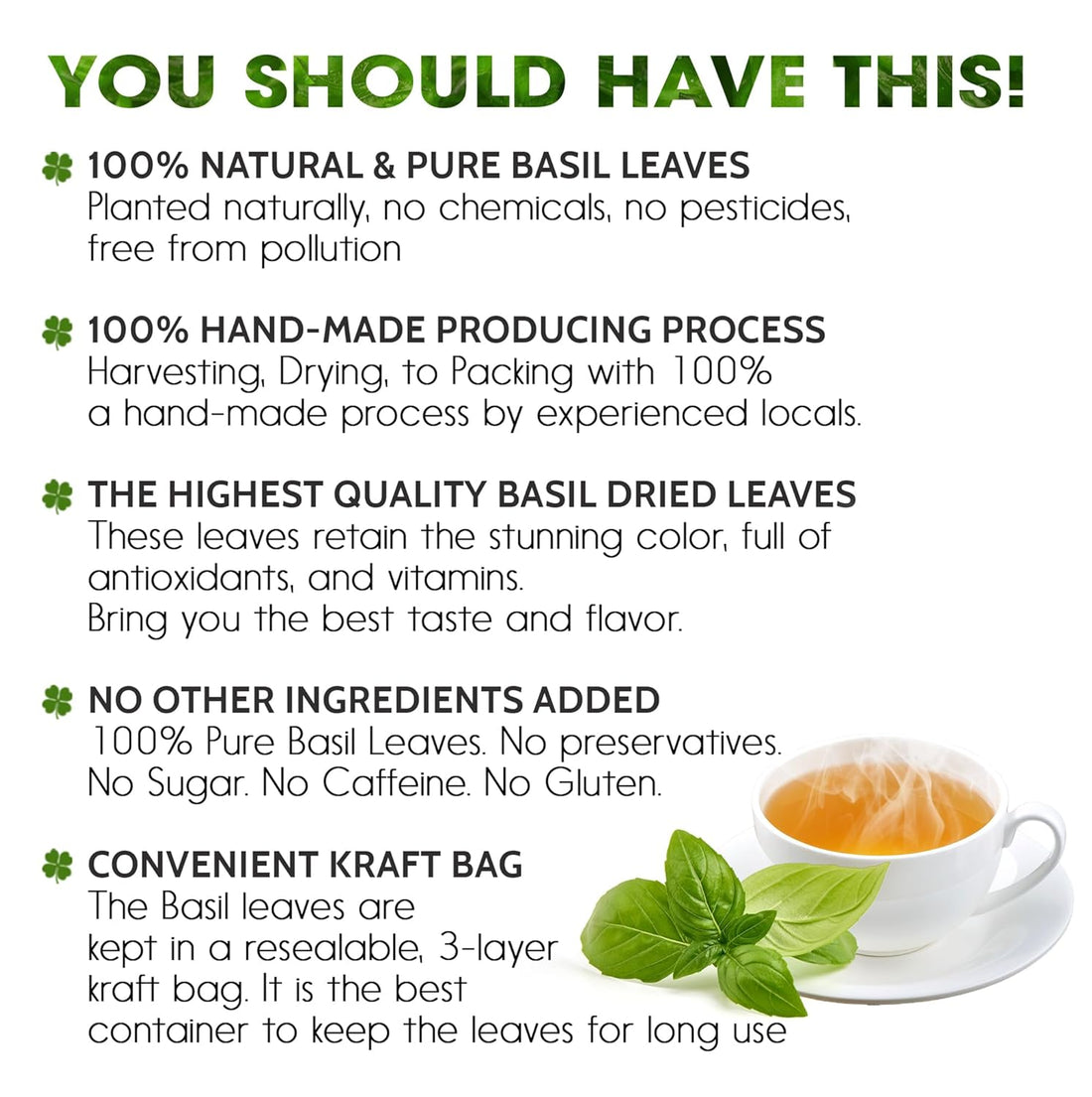 Premium Dried Basil – 100% Pure, Non-GMO, Gluten-Free, Vegan – Aromatic Culinary Herb for Cooking, Garnish, and Seasoning by FreshDrinkUS - Natural and Premium Herbal Tea