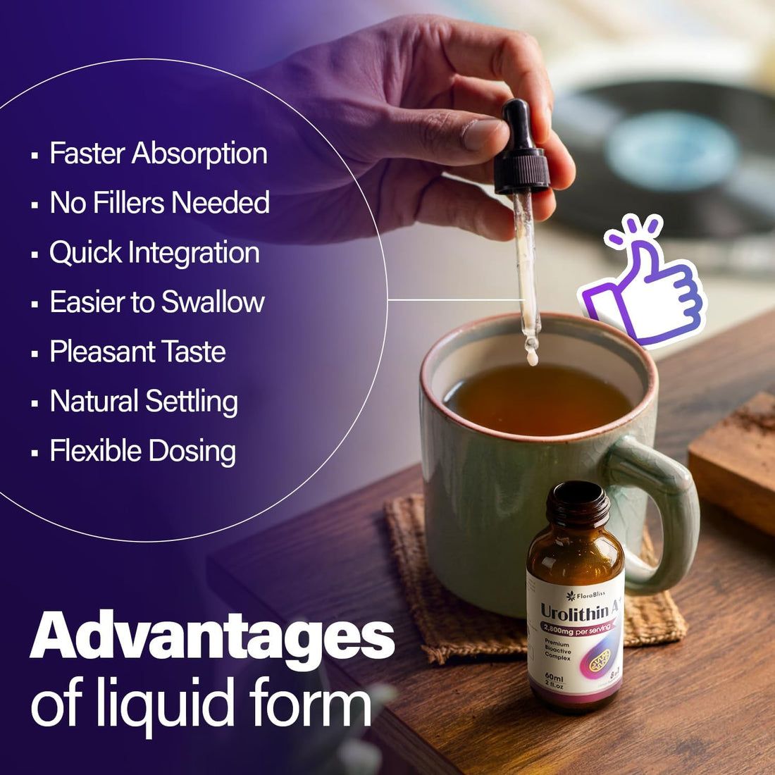 Urolithin A Supplement 2800 mg Liquid Drops | with Trans-Resveratrol, Collagen Peptides, Pomegranate Extract, Hyaluronic Acid, Vitamin E &amp; C by FreshDrinkUS - Natural and Premium Herbal Tea