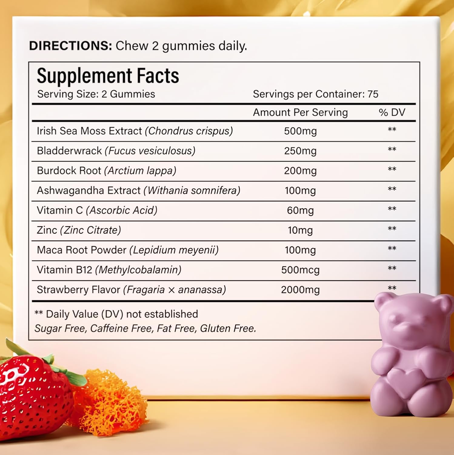 Sea Moss Gummies | Strawberry Flavor Vegan Gummies | Extra Rich 9-in-1 Formulation with Irish Sea Moss, Elderberry, Bladderwrack, Burdock, Ashwagandha, Maca, Zinc, B12 | Energy &amp; Immune Support by FreshDrinkUS - Natural and Premium Herbal Tea