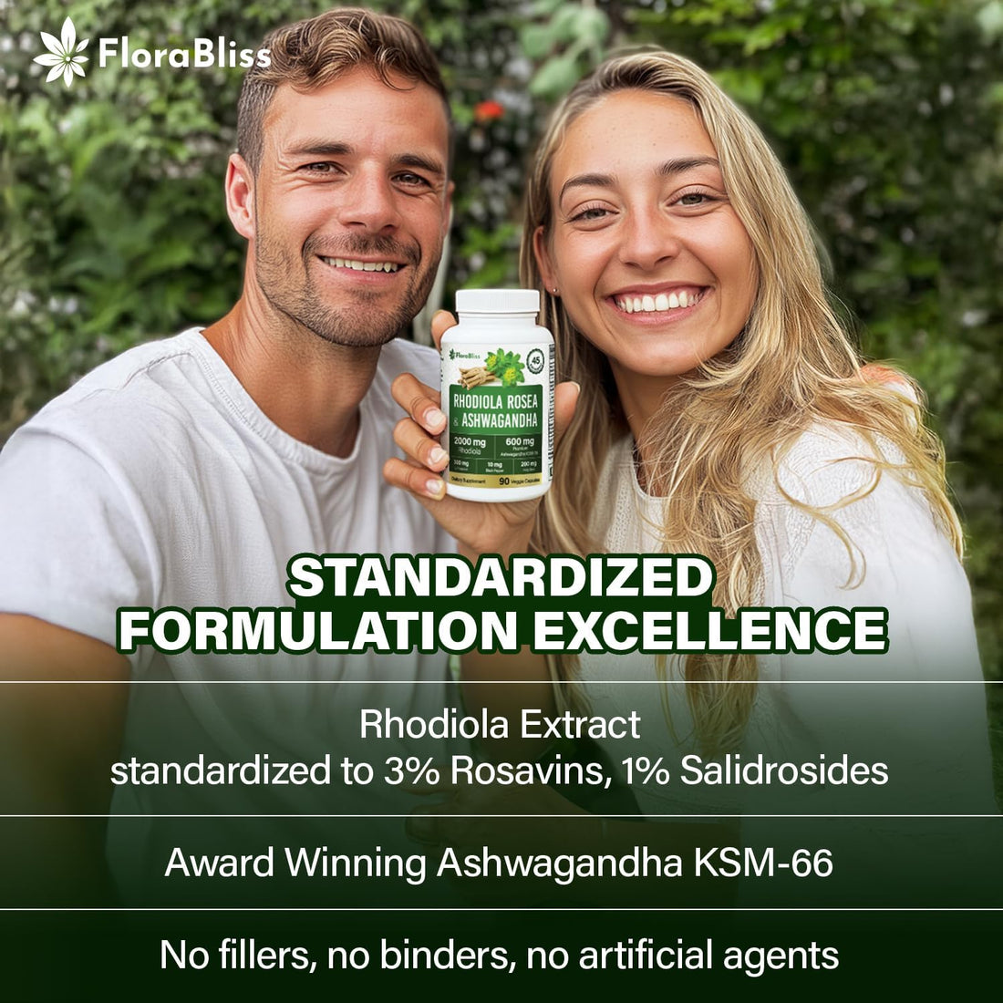 Rhodiola Rosea 2000mg with Ashwagandha KSM-66, L-Theanine, Holy Basil &amp; BioPerine - High Potency Vegan Capsules by FreshDrinkUS - Natural and Premium Herbal Tea