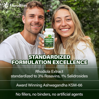 Rhodiola Rosea 2000mg with Ashwagandha KSM-66, L-Theanine, Holy Basil &amp; BioPerine - High Potency Vegan Capsules by FreshDrinkUS - Natural and Premium Herbal Tea