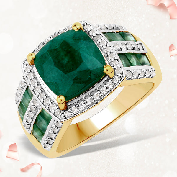 3.75 Carat Dyed Emerald, Emerald and White Topaz .925 Sterling Silver Ring  DestGlow