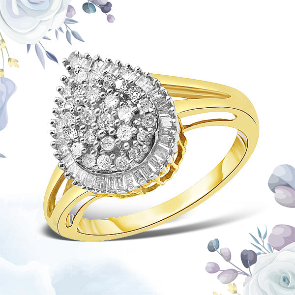 14K Yellow and White Gold 1.00 Cttw Round and Baguette-Cut Diamond Ballerina Cocktail Ring (H-I Color, SI2-I1 Clarity) by Bids.com